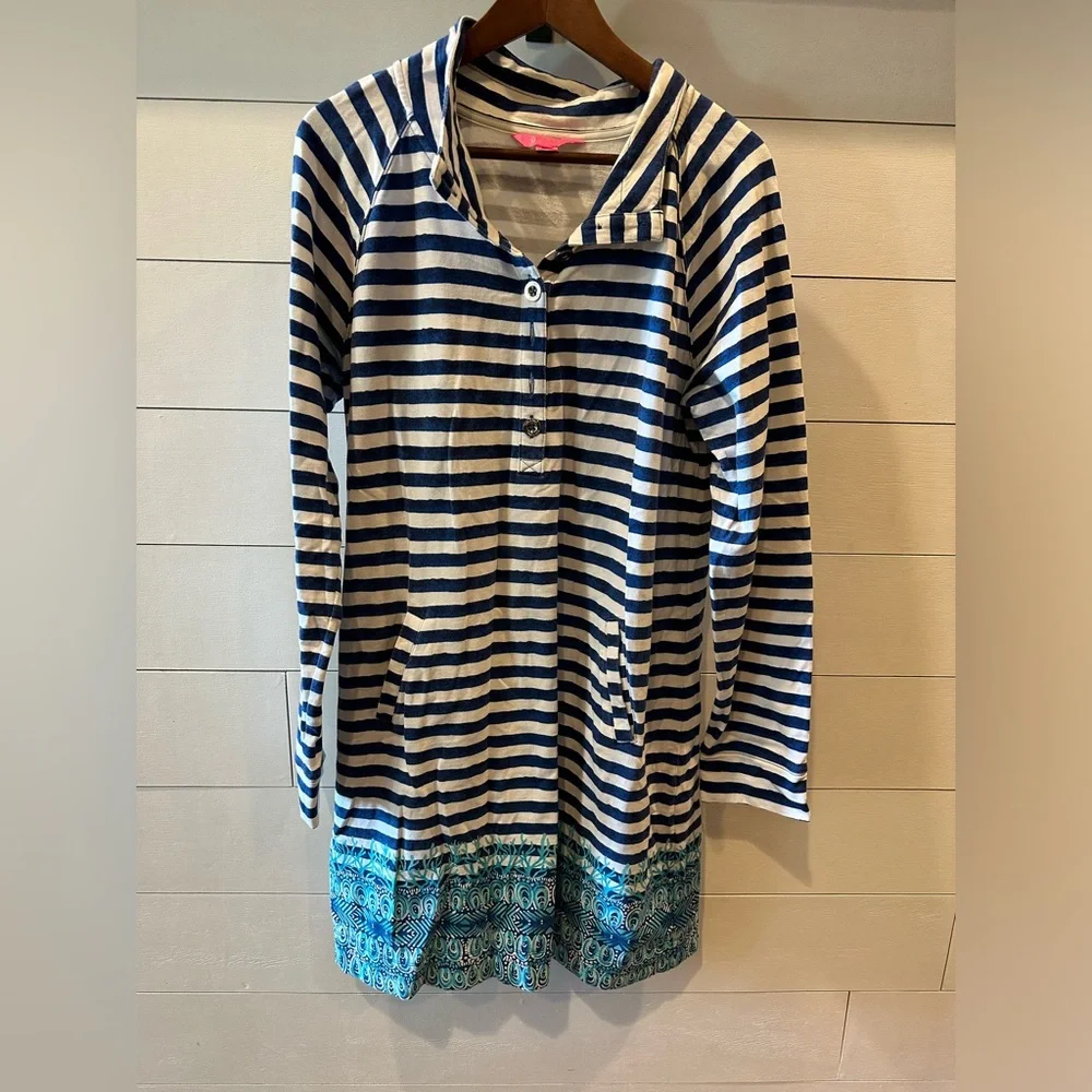 Lily Pulitzer Navy Striped Blue Coral Captains Dress- size XL - Picture 2 of 6